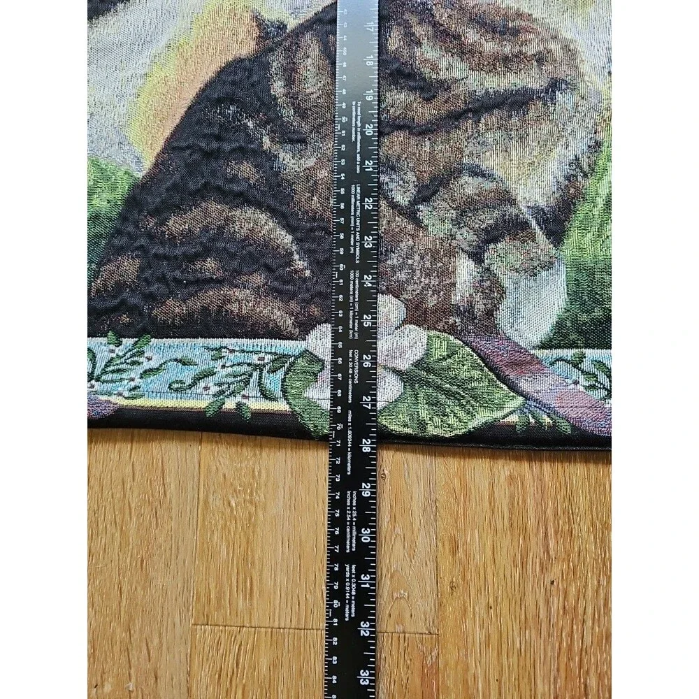 Vintage Cat Tapestry Wall Hanging 35x28. Cats, Butterflies And Flowers.